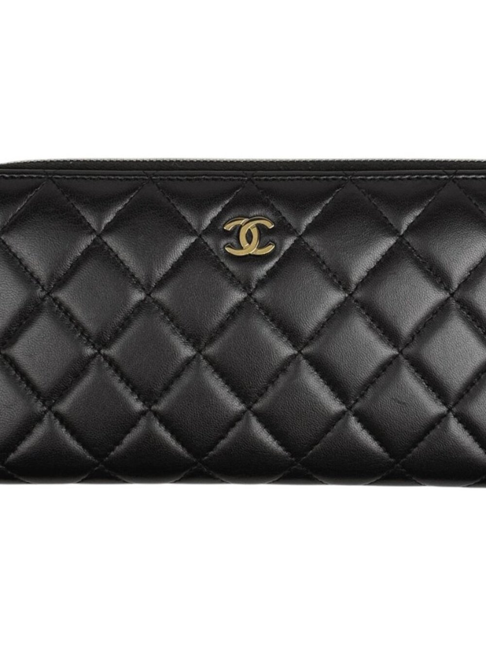 Chanel CC Logo Zip Around Wallet Quilted Leather Black